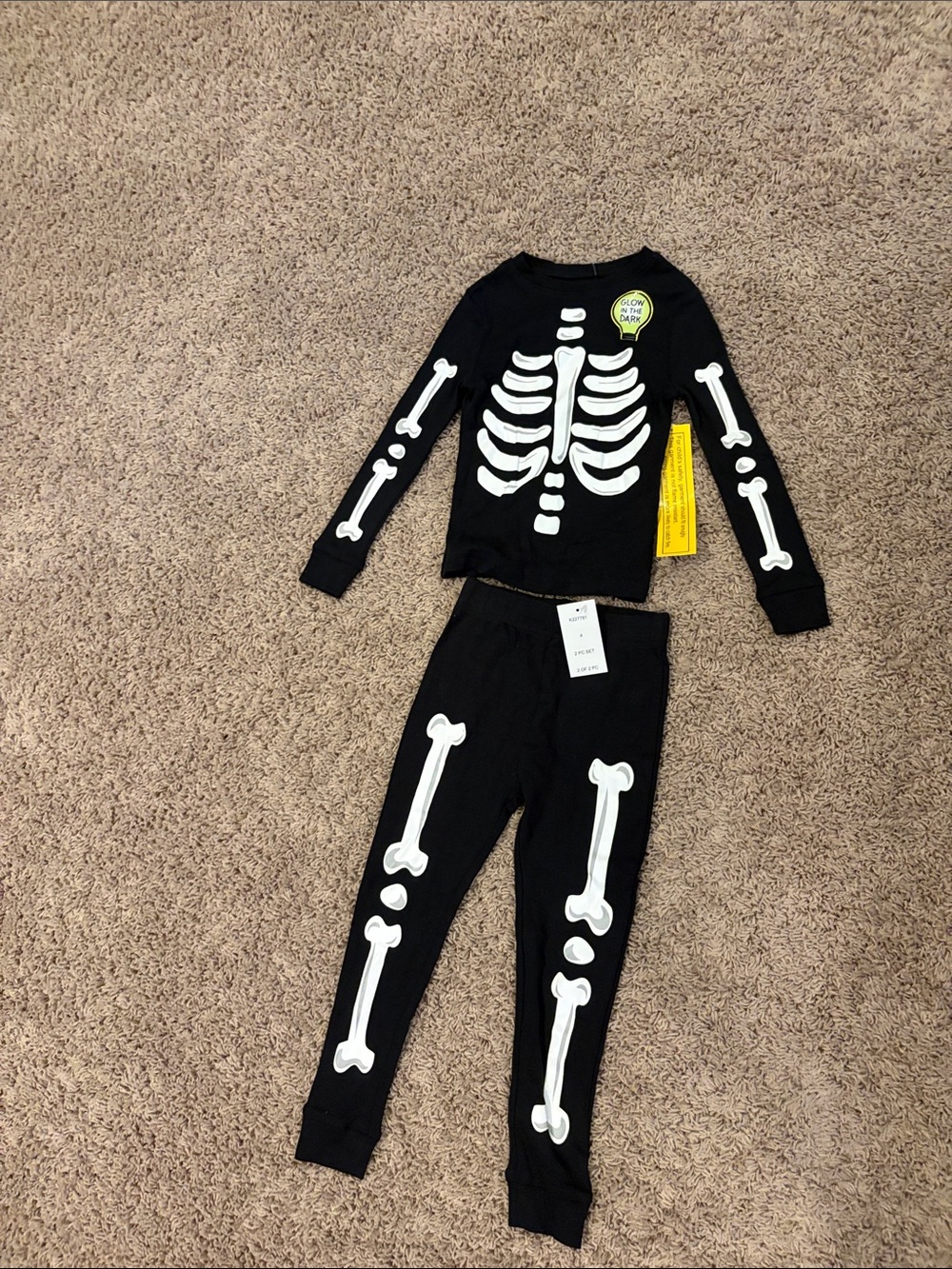 Kids Black Glow Skeleton Pajama Set